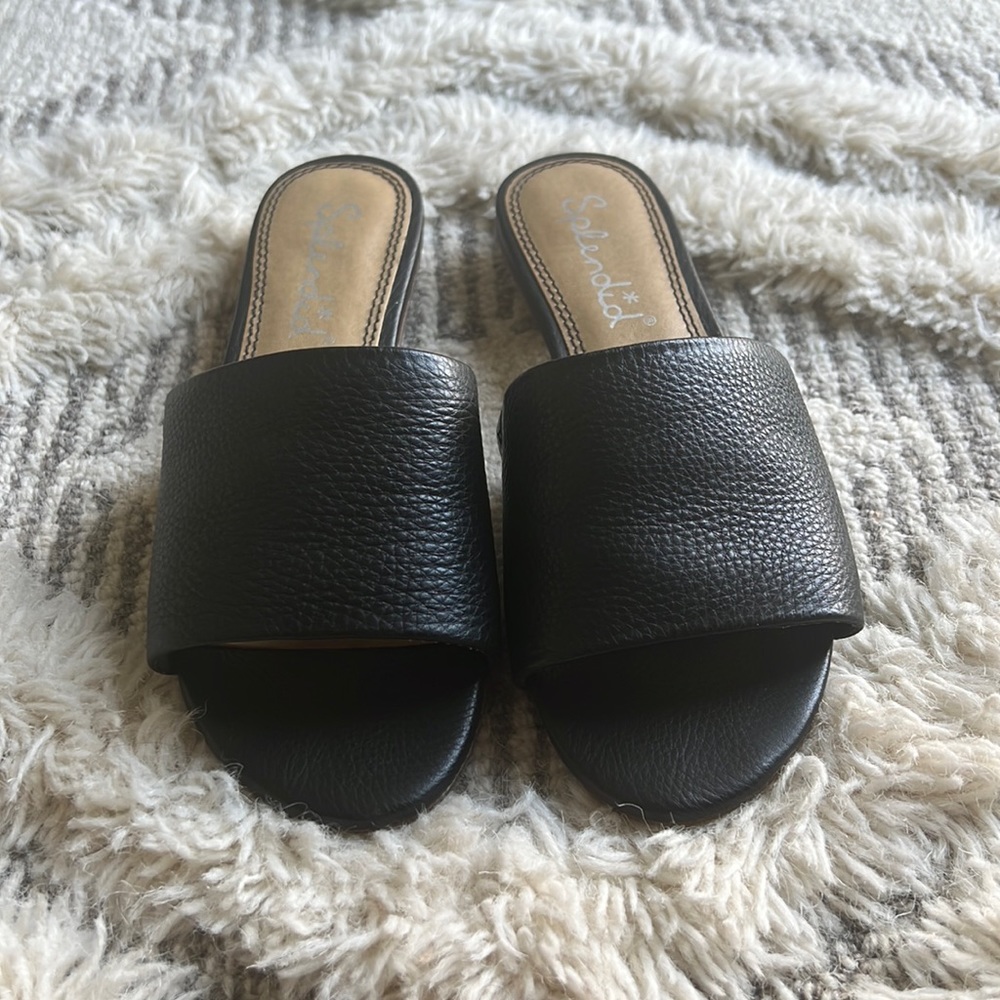 Splendid Black Leather Slides